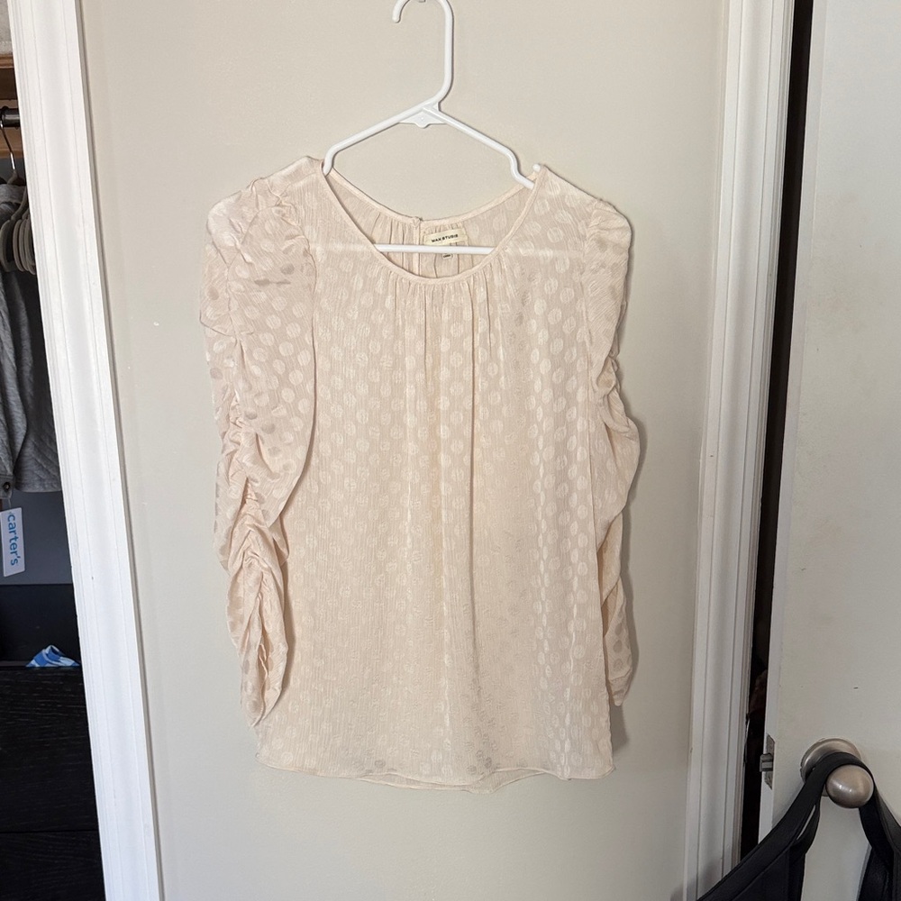 Max Studio Cream Textured Ruffle-Sleeve Blouse